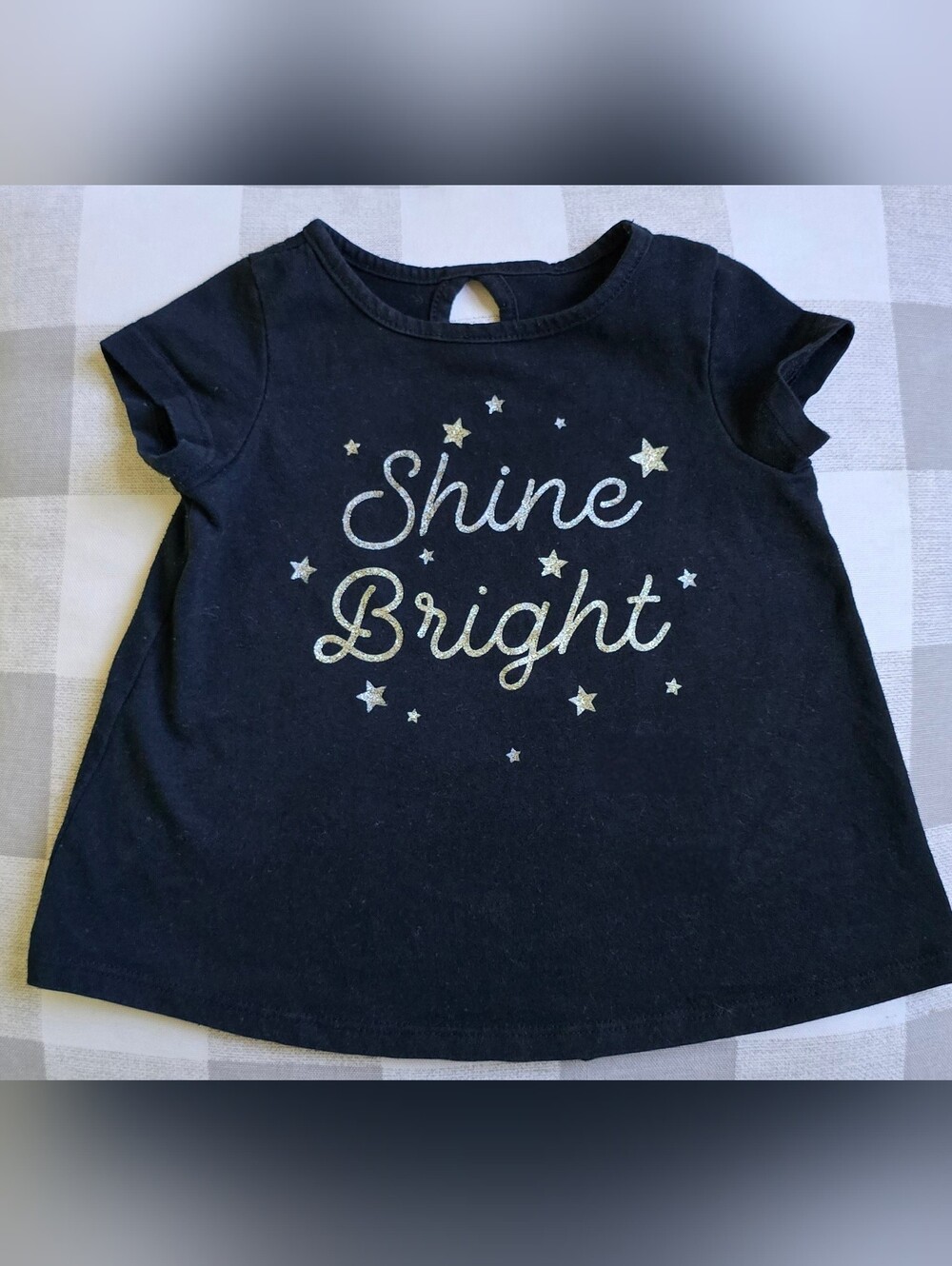 Baby Girl Black Shortsleeve Top Stars Silver Gold Glitter Jumping Beans